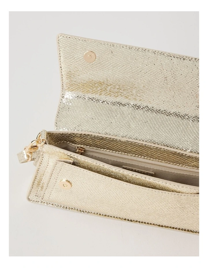 Beckett Snake Clutch Bag in Gold image 7