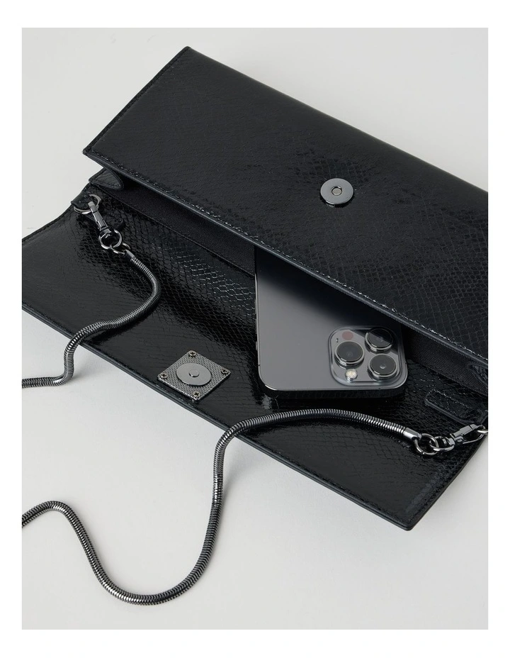Bowie Snake Clutch Bag in Black image 5