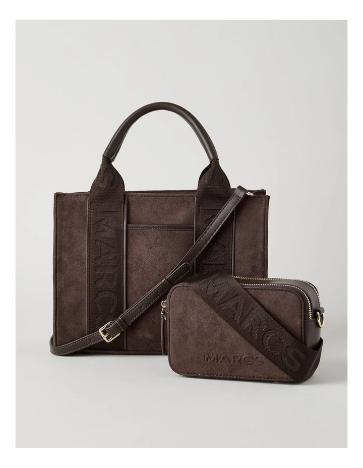 Barbados Suede Tote Bag in Chocolate image 7