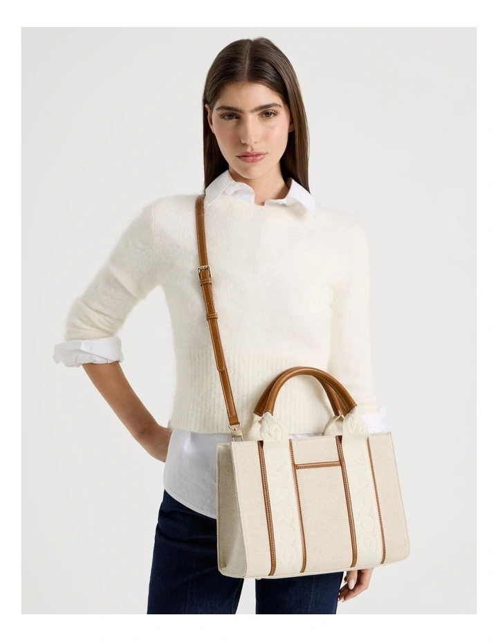 Barbados Zip Top Tote Bag in Natural Beige image 2