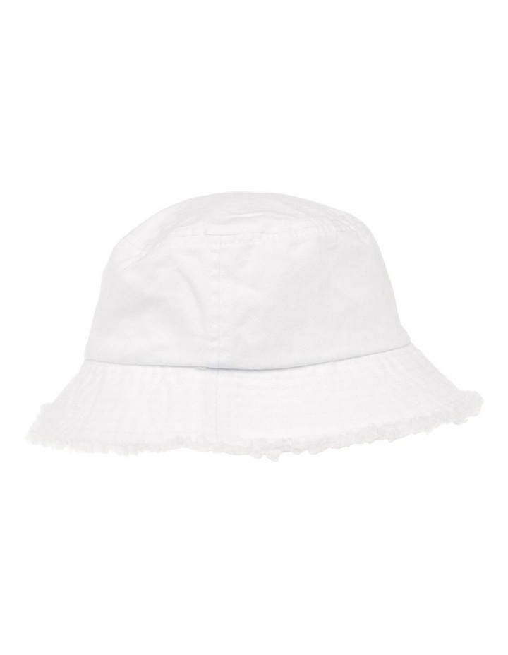 white frayed bucket hat