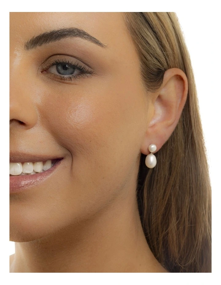 Two-Tier Baroque Pearl Earrings in White image 2