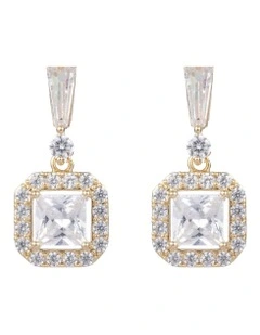 Square CZ Drop Earrings in Gold