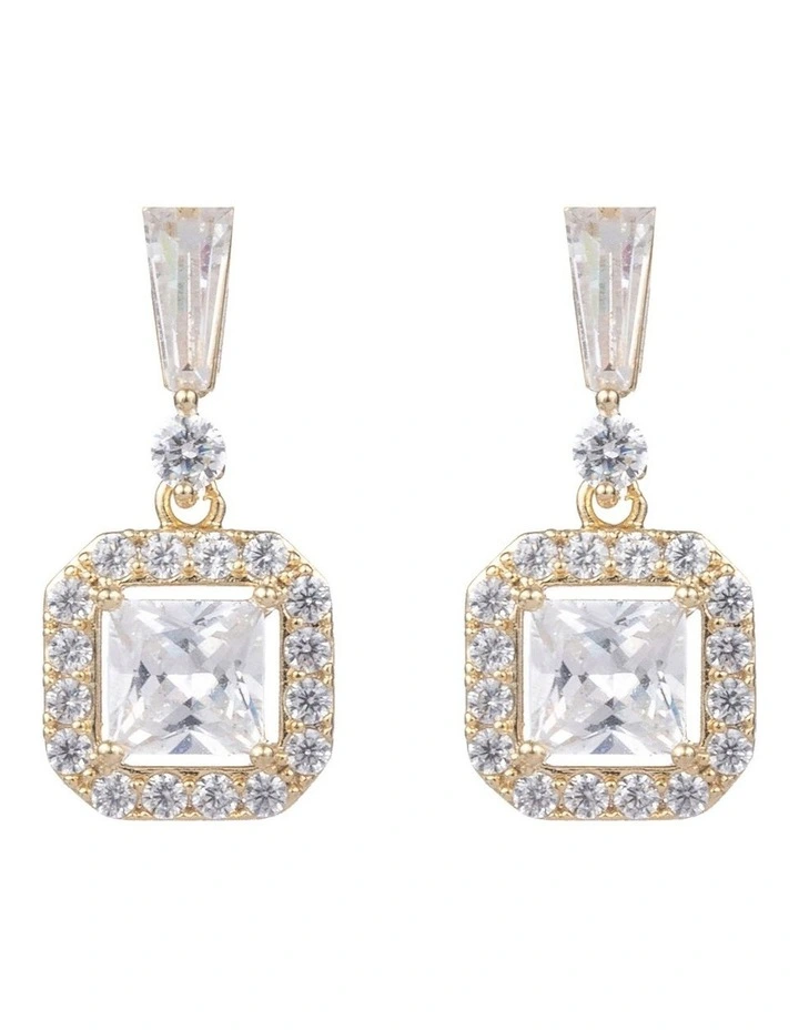 Square CZ Drop Earrings in Gold image 1