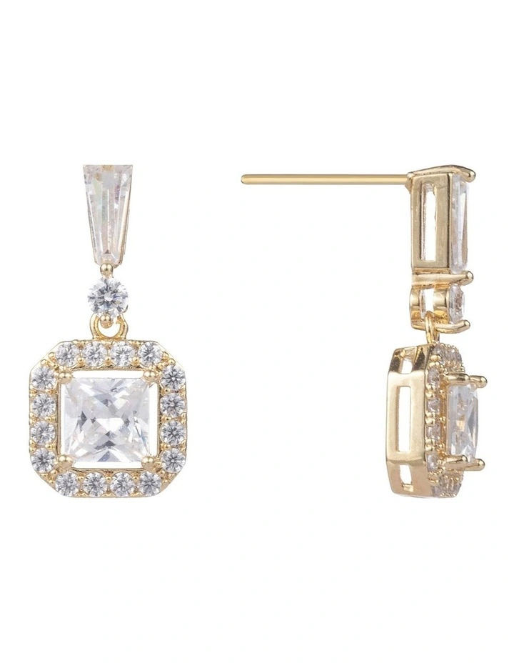 Square CZ Drop Earrings in Gold image 2