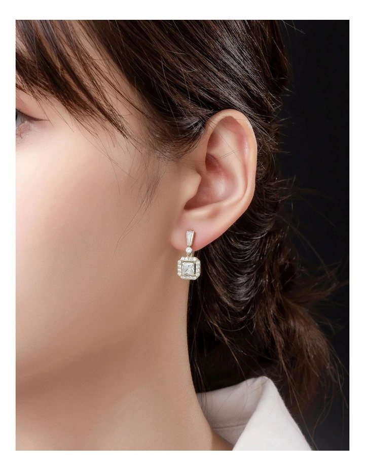 Square CZ Drop Earrings in Gold image 3