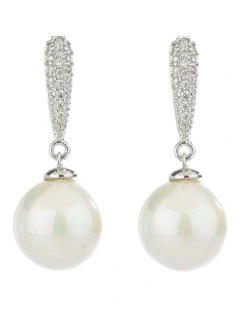 Pearl Drop Earrings With CZ Arm in Silver