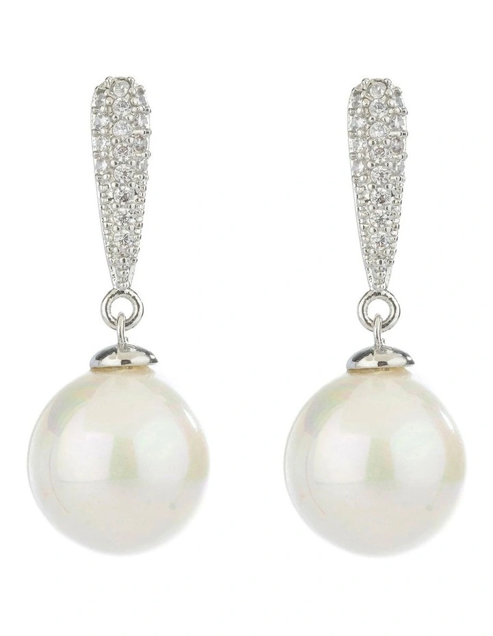 Pearl Drop Earrings With CZ Arm in Silver image 1