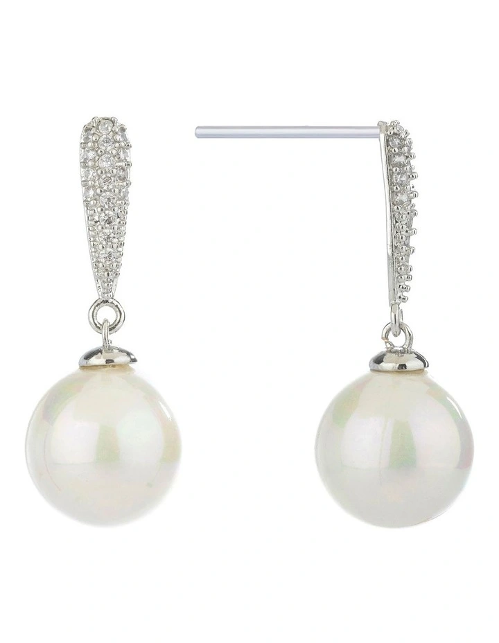 Pearl Drop Earrings With CZ Arm in Silver image 2