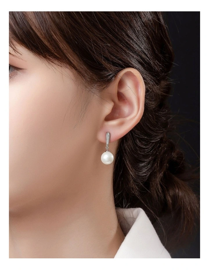 Pearl Drop Earrings With CZ Arm in Silver image 3