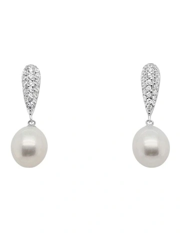 Radiant Drop Pearl Earrings in White