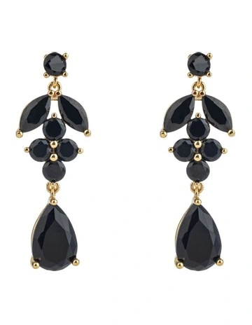 GJEC074M Leaf Drop Earrings in Black