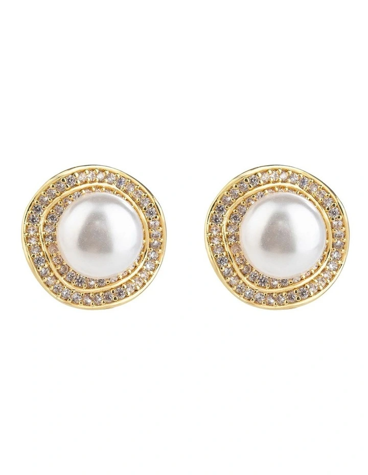 Pearl stud earrings in Gold image 1