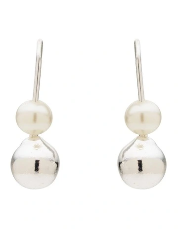 Mini Metal and Pearl Drop Earrings in Silver
