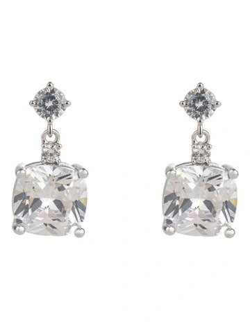 Square Cz Drop Earrings Gjec057M in Rhodium