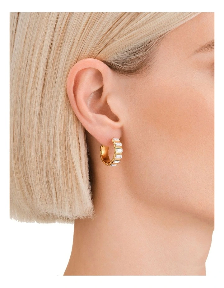 Iconic Octagon Crystal Hoops in Gold image 2