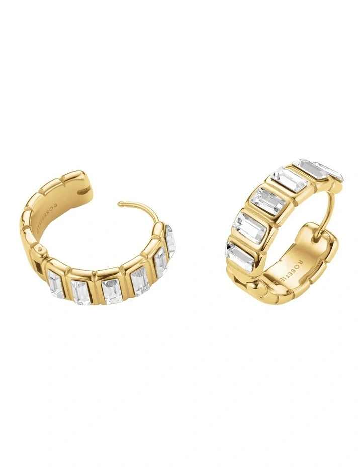 Iconic Octagon Crystal Hoops in Gold image 3