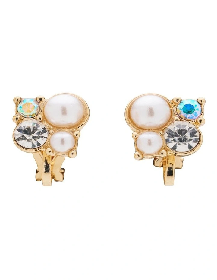 Pearl Drop with Stone Earrings in White image 1