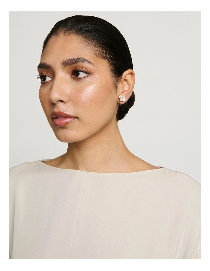 Pearl Drop with Stone Earrings in White image 2