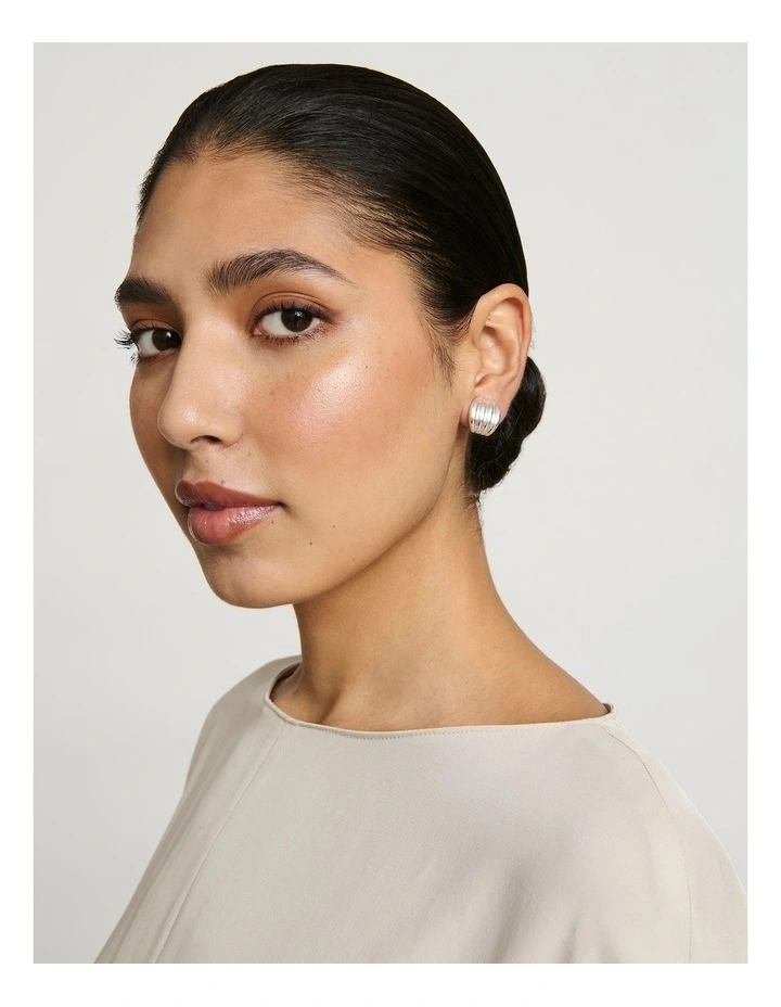 Modern Stud Clip-On Earrings in Silver image 3