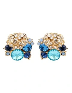 Meteor Cluster Clip Earrings in Blue Multi