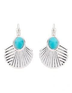Silver-Toned Fan Dangle Earrings in Turquoise