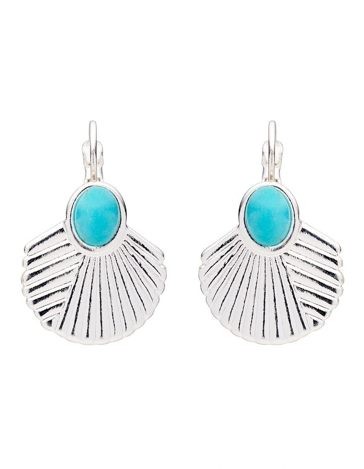 Silver-Toned Fan Dangle Earrings in Turquoise image 1