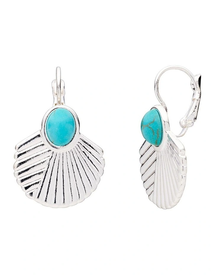 Silver-Toned Fan Dangle Earrings in Turquoise image 2