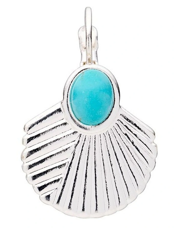 Silver-Toned Fan Dangle Earrings in Turquoise image 3