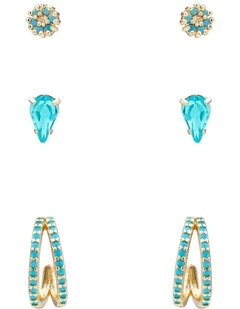 Angular Mini Earrings Pack in Blue