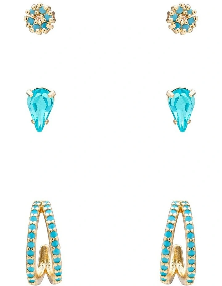 Angular Mini Earrings Pack in Blue image 1