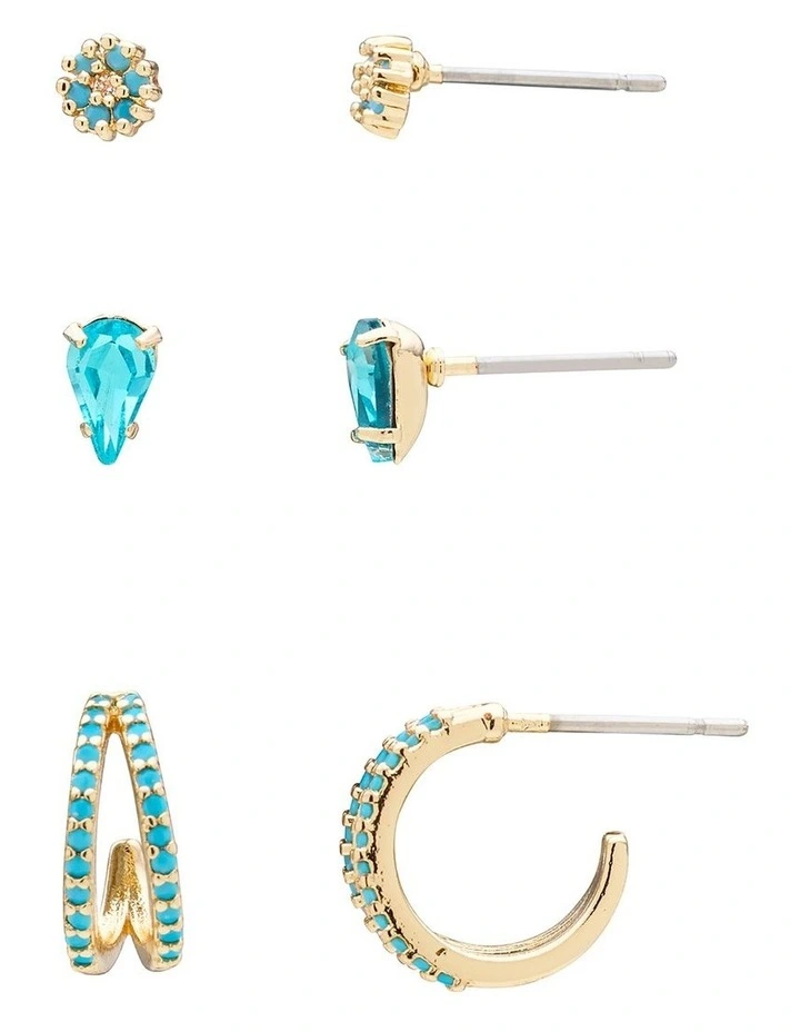 Angular Mini Earrings Pack in Blue image 2