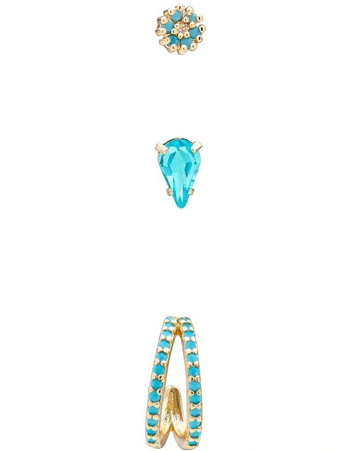 Angular Mini Earrings Pack in Blue image 3