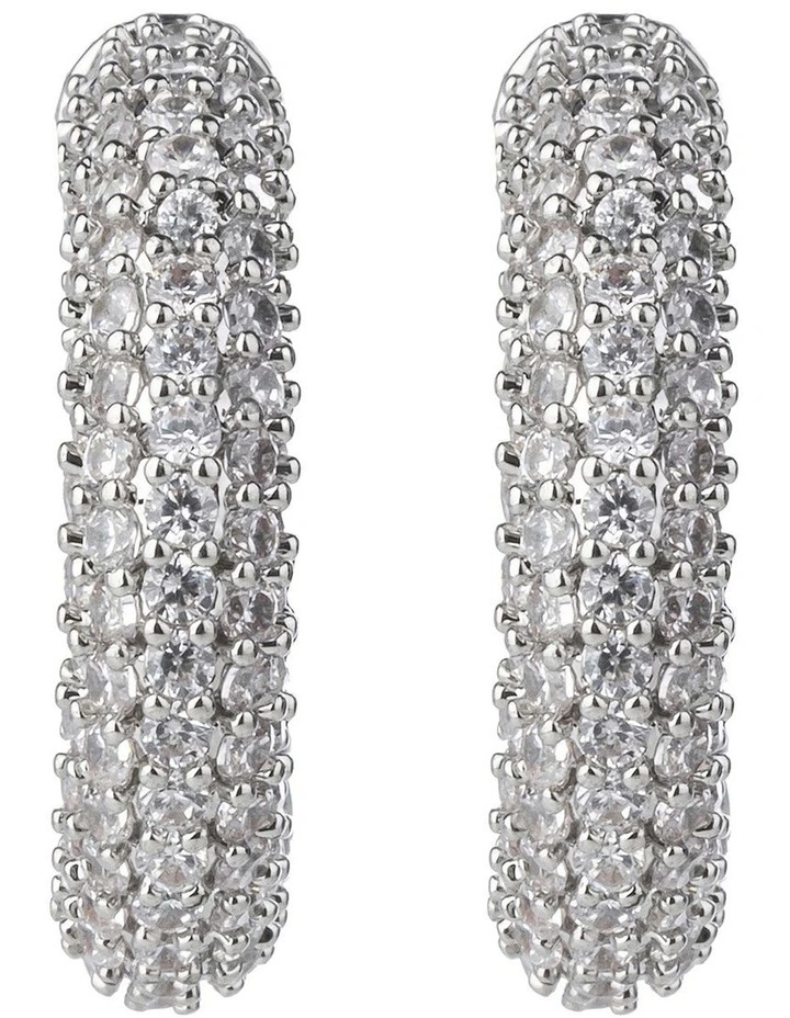 Pave Cubic Zirconia Hoops Earrings in Silver image 1