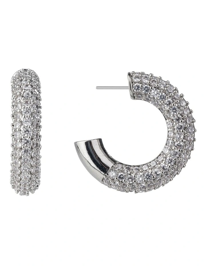 Pave Cubic Zirconia Hoops Earrings in Silver image 2