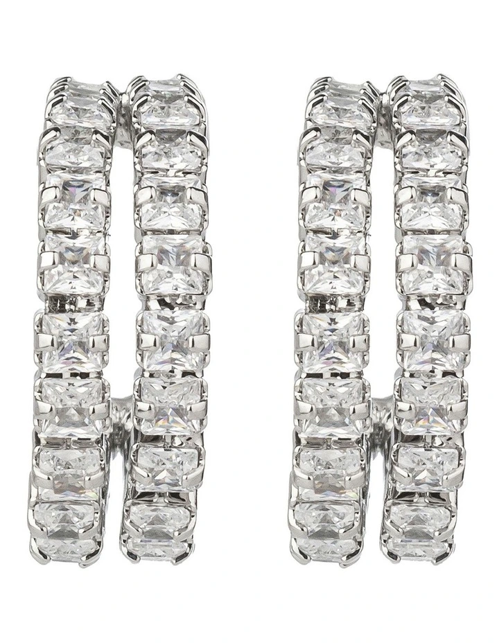 CZ Hoop Earrings in Silver image 1