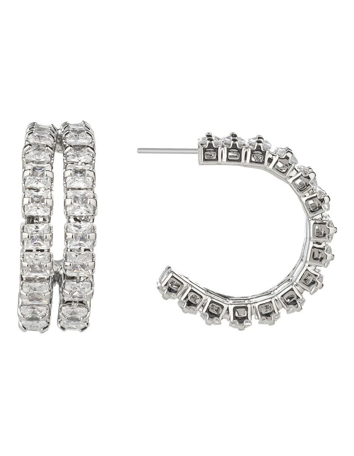 CZ Hoop Earrings in Silver image 2