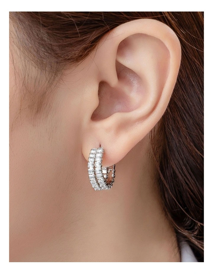CZ Hoop Earrings in Silver image 3
