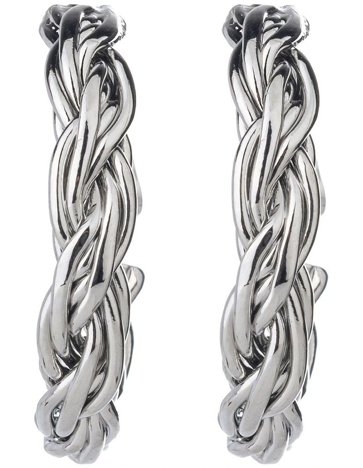 Woven Hoop Earrings in Silver image 1