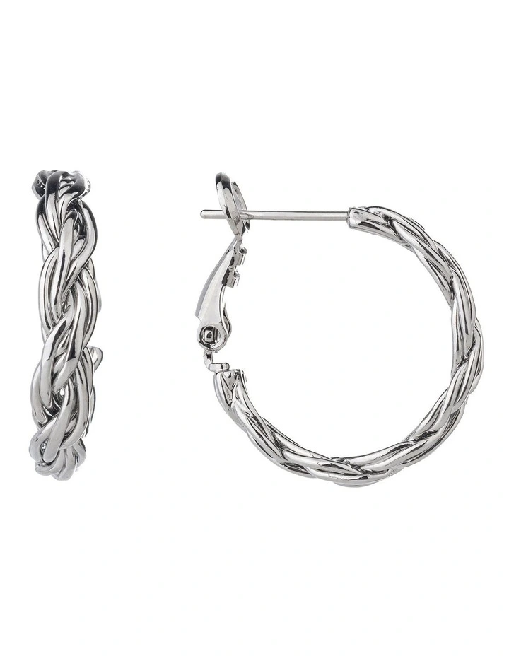 Woven Hoop Earrings in Silver image 2