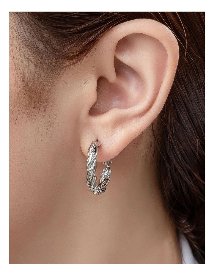 Woven Hoop Earrings in Silver image 3