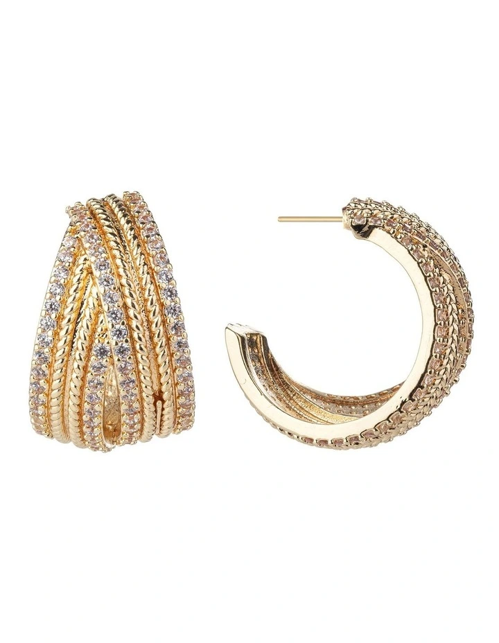 GJED039M Woven Hoops in Gold image 2