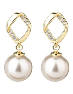 Diamond Drop Pearl Earrings in Gold