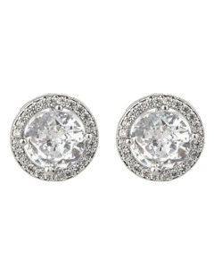 Large Round CZ Stud Earrings in Silver