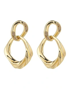 Twist Drop Hoop Earrings in Gold
