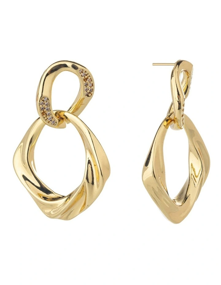 Twist Drop Hoop Earrings in Gold image 2
