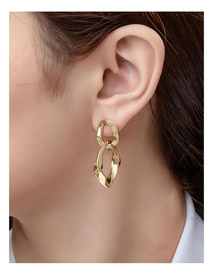 Twist Drop Hoop Earrings in Gold image 3