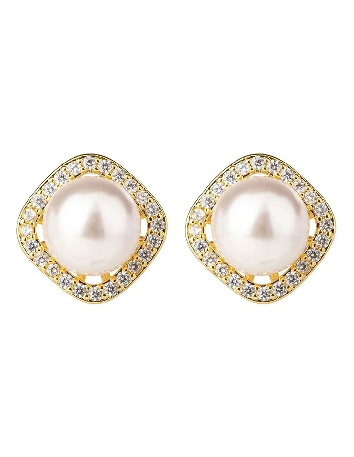 GJED022M - Pearl Stud Earrings in Gold image 1