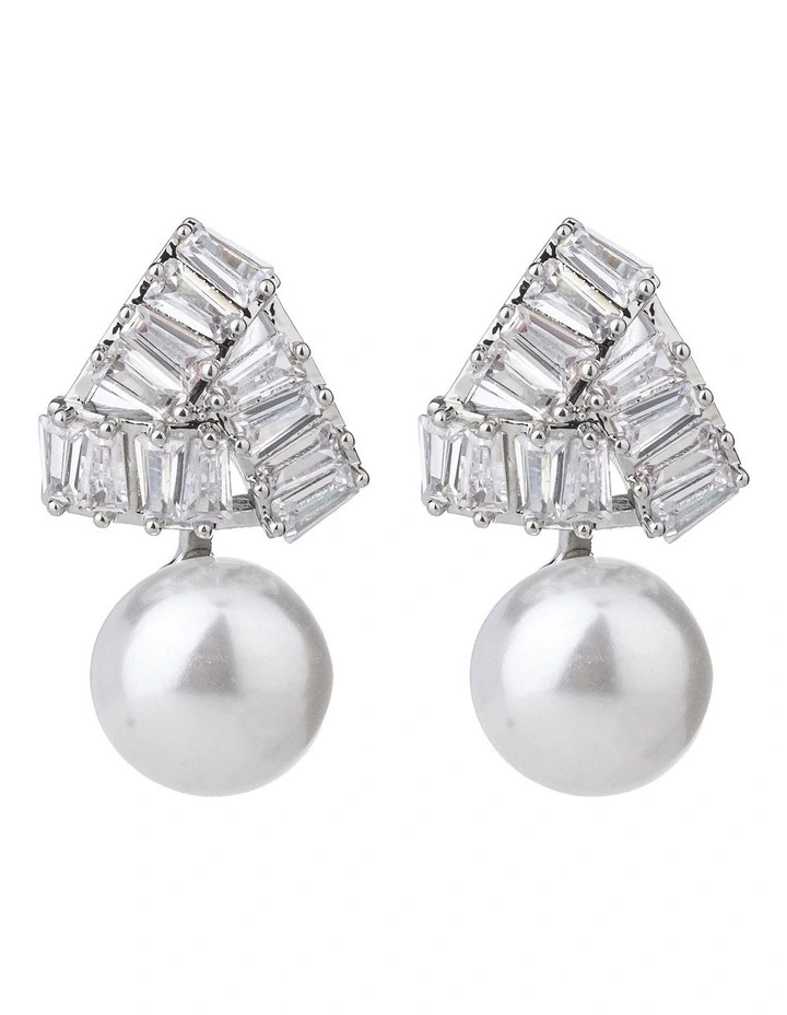 Baguette Cz Triange With Pearl Drop image 1