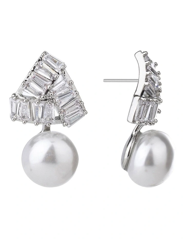 Baguette Cz Triange With Pearl Drop image 2
